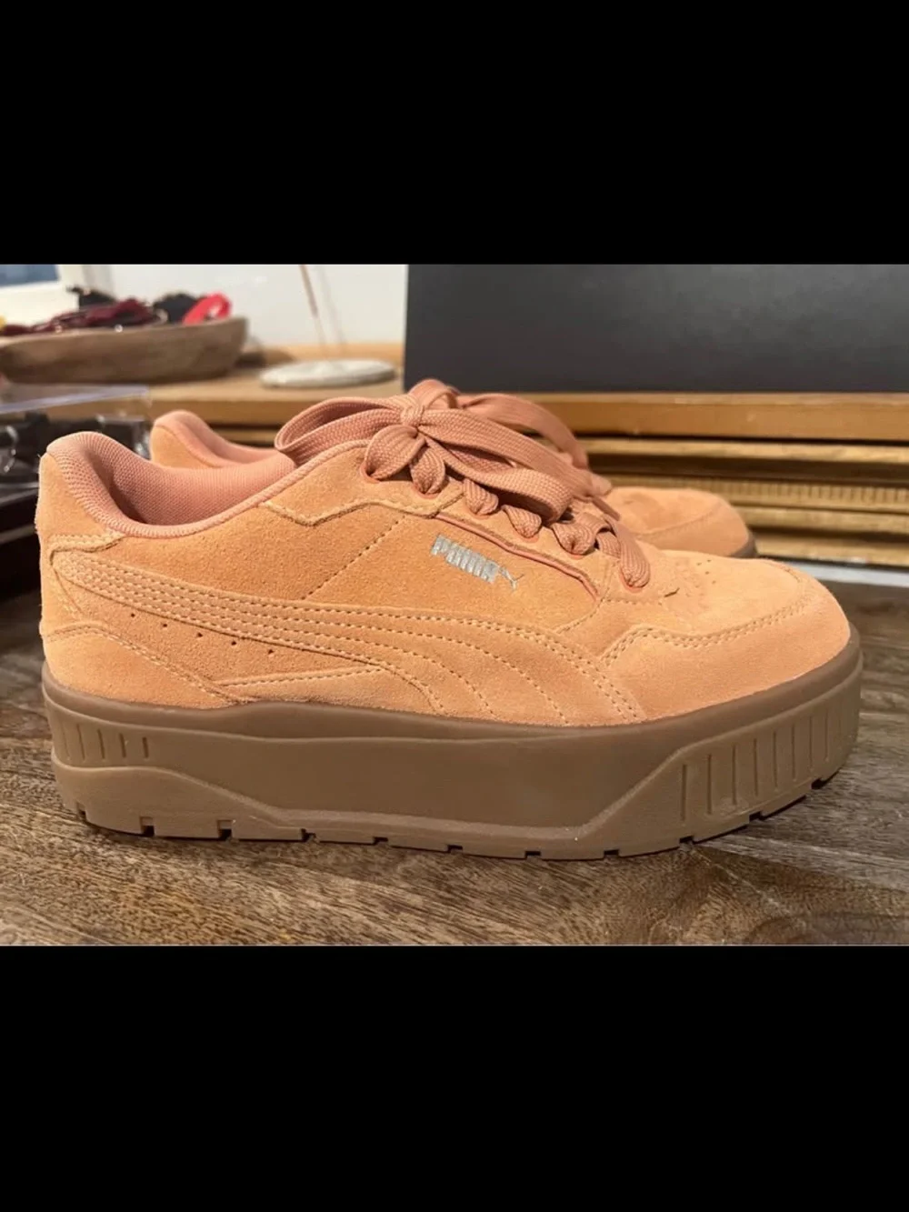 Puma Women's Platform Suede Sneaker in Peach/Tan